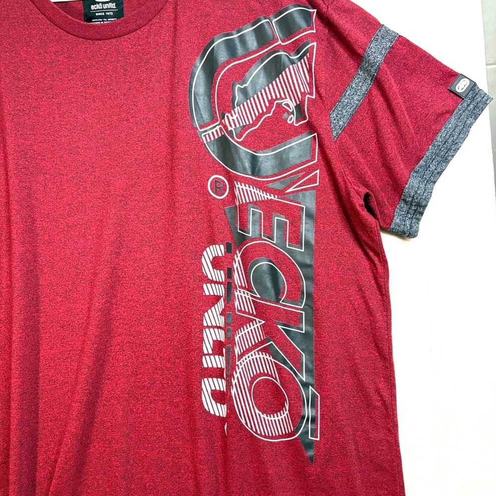 Ecko Unltd. Men's Graphic T Shirt Maroon Gray Stripes 3XL Y2K
